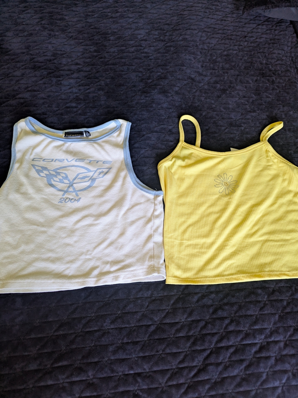 Chemistry White & Yellow Crop Tank Tops